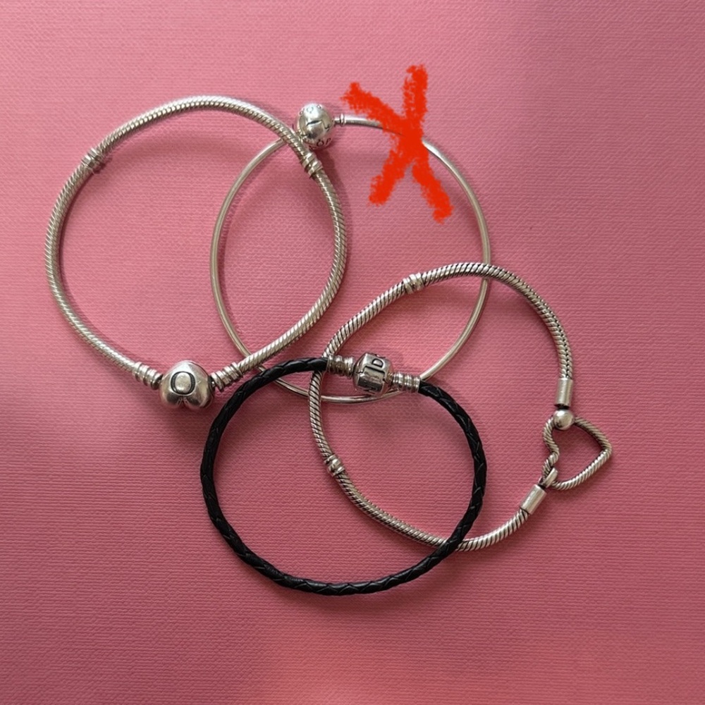 3 Pandora Moments Sterling Silver Bracelet Bundle Heart Clasp Leather Set